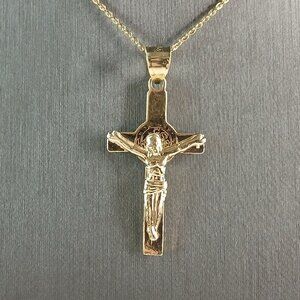 Womens Sterling Silver Gold Tone Religious Cross Pendant Necklace 7.0g E792